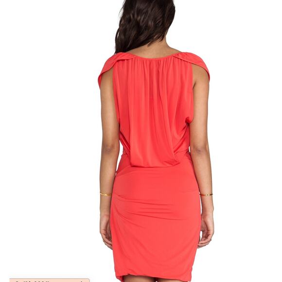 HALSTON HERITAGE | Poppy Red Cap Sleeve Overlay Dress With Draped Waist | XL - Picture 2 of 7